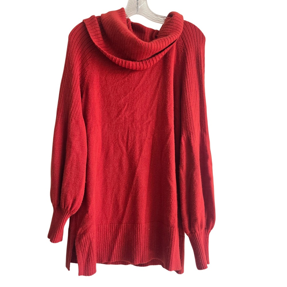 Anthropologie Medium Sweater Women Red Excellent Cowl Neck Balloon Sleeve‎ Tunic